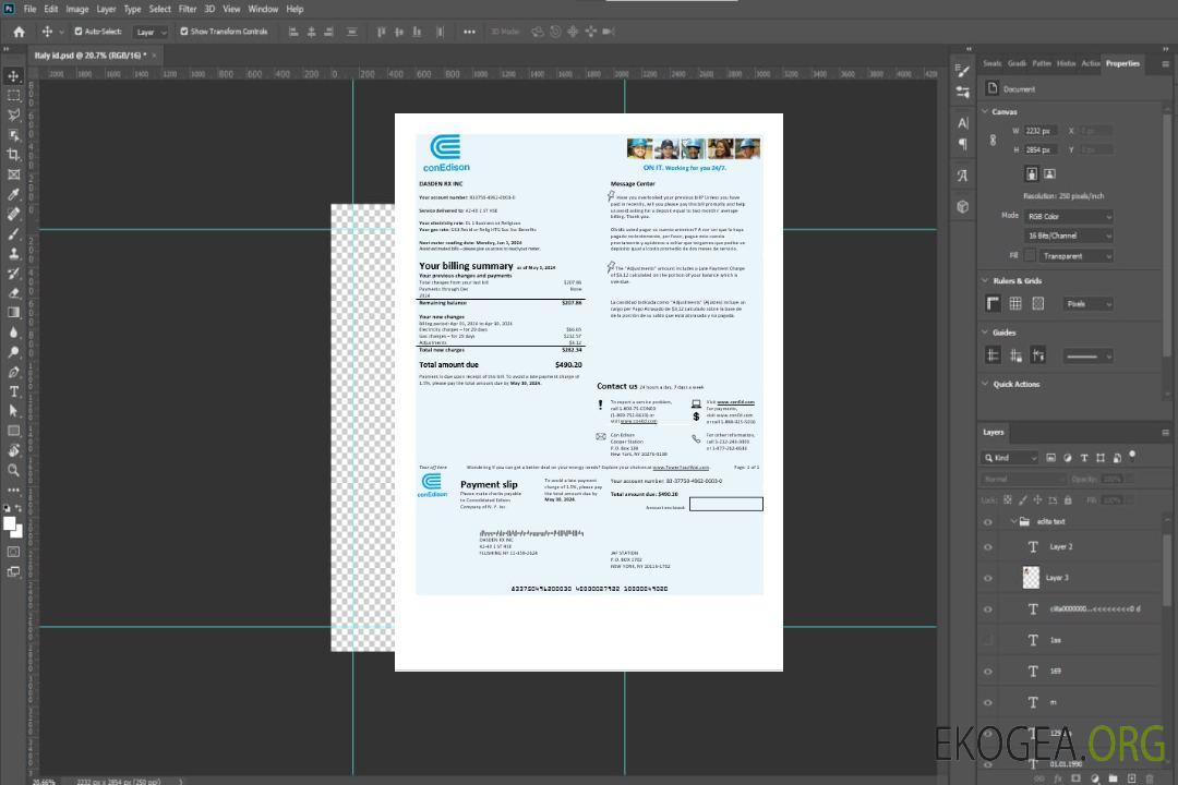 Modèle de facture de services publics d'électricité USA Con Edison aux formats Word et PDF template Modèle de facture de services publics d'électricité USA Con Edison aux formats Word et PDF template